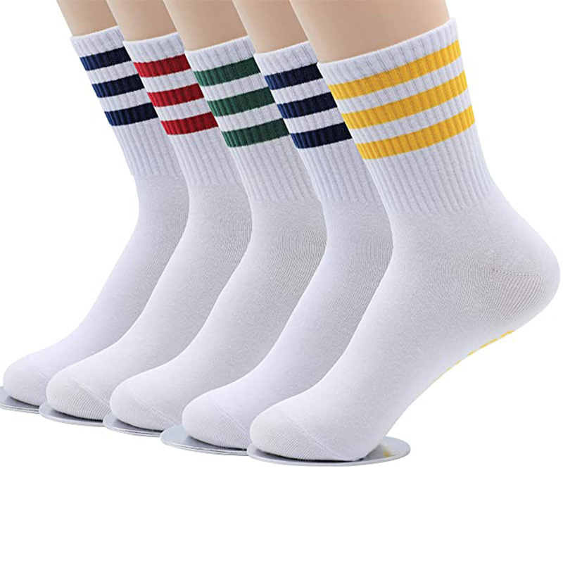 Customized Private Socks Stripesd Sports Socks Youth Running Retro Versatile Cute Casual Crew Mid-Calf Cotton Socks