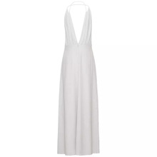 丽朵服饰早春高品质气质白色双绕颈真丝长款连衣裙