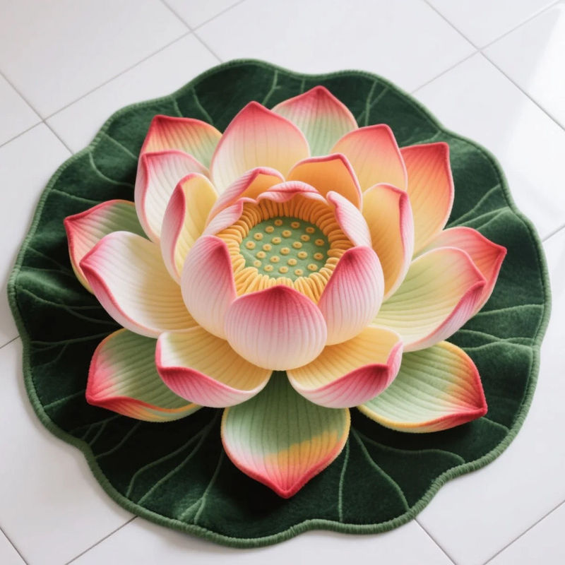 地毯莲花跪拜跪垫圆形立体满铺水晶中式荷花卧室地垫古典客厅家用|undefined