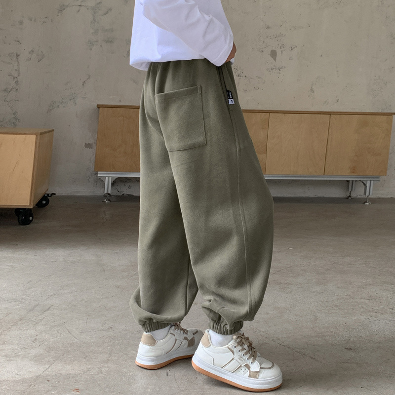 느슨한 십대 발 바인딩 단색 겨울 할란 바지 소년 스포츠 바지 가을 중대형 어린이 느슨한 캐주얼 바지