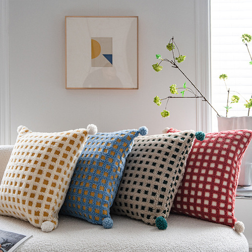 Nordic ins style sherpa three-dimensional checkerboard pattern cut pillow living room sofa office waist pillow cover