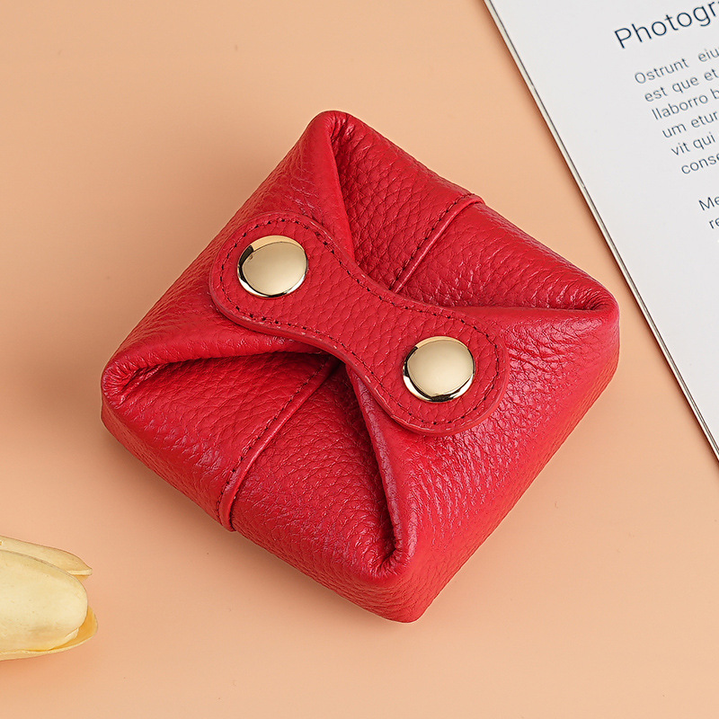 おしゃれ日韩系小銭入れソフト牛革ミニイヤホンキー女性コイン口赤収纳バッグ豆カバン