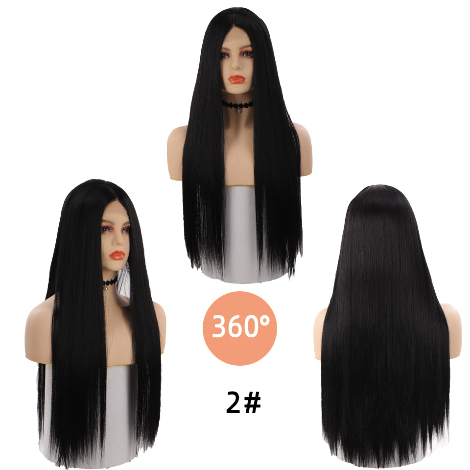 Synthetische pruik dames lang steil haar met gespleten naad handgeweven kant gradiënt simulatie mode natuurlijke hoofdband_voghion.com