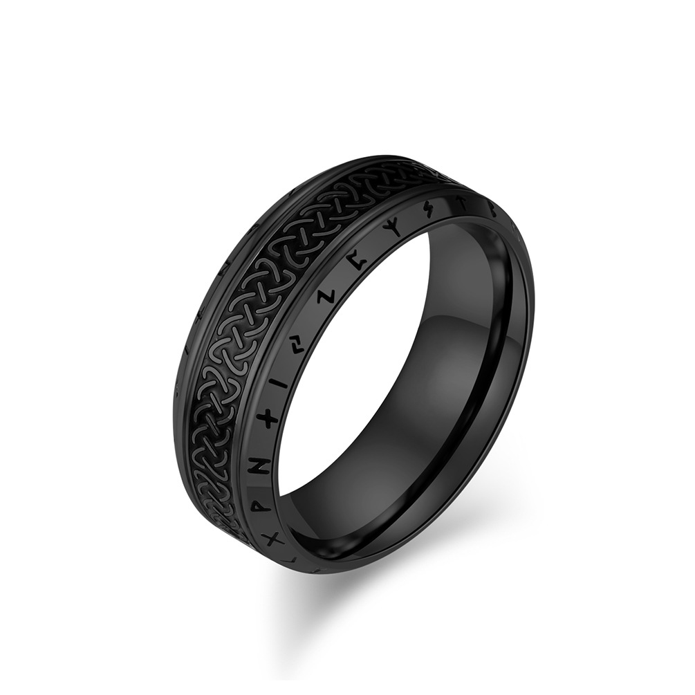 Cruz-frontera Estilo nórdico retro nudo celta Viking texto titanio acero anillo apenado nicho personalizado accesorios de los hombres