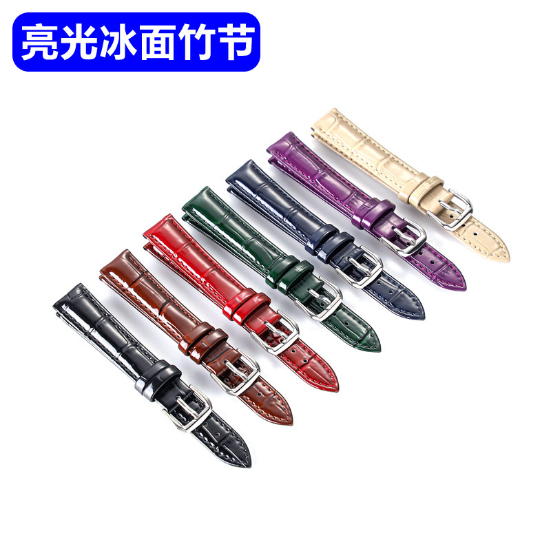 Glossy Bamboo-Patterned Leather Watch Strap, Ice-Surface High-Gloss Crocodile-Patterned Leather Belt, Available in Eight Colors Glossy Bamboo-Patterned Leather Watch Strap, Ice-Surface High-Gloss Crocodile-Patterned Leather Belt, Available in Eight Colors