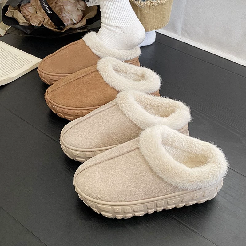 Шерстяные хлопчатобумажные тапочки женские наружные 2024 новые зимние снежные сапоги хлопковые туфли плюс бархат