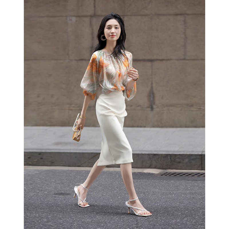 Spring Diamond Chiffon Shirt with Large Sleeves and Flesh-Covering Shirt for Women