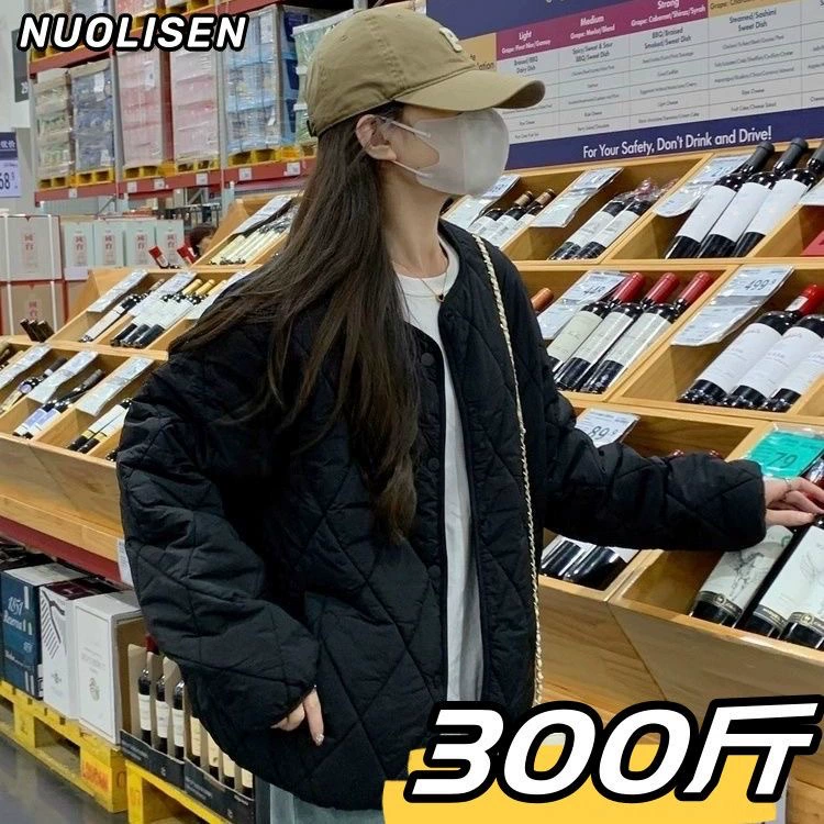 Толстая мм300 кг гонконгская сестра большая хлопковая куртка женский осенний и зимний тренд дикая куртка с круглым вырезом хлопковая куртка женский