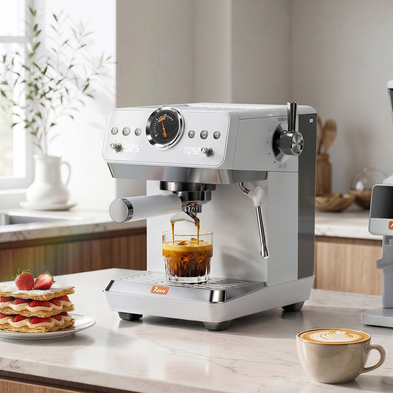 Kesu S1 home coffee machine is a small Italian espresso semi-automatic coffee machine with hot and cold dual extraction and steam for freshly ground coffee Kesu S1 home coffee machine is a small Italian espresso semi-automatic coffee machine with hot and cold dual extraction and steam for freshly ground coffee