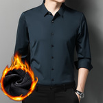 2025冬季新款长袖男士衬衫中年商务休闲免烫时尚男式精品加绒衬衣