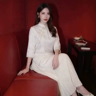 新中式人丝提花奥黛上衣女装2026夏季复古国风改良旗袍中长款衬衫