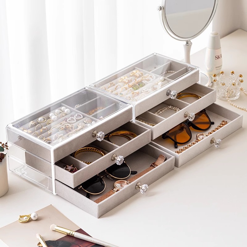 Fashionable and Simple Large-Capacity Velvet Jewelry Box Ring Earrings Necklace Watch Jewelry Storage Display Box