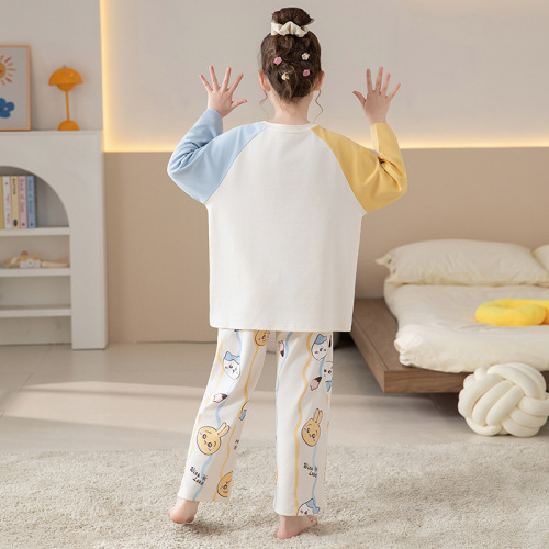 Children's girls' pajamas spring and autumn pure cotton long-sleeved 2025 new style girls' mid-to-large children's fashionable Kulomi home clothes
