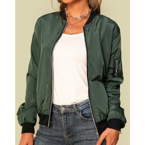 Casual coat women's autumn new solid color European and American fashion zipper outer jacket for women