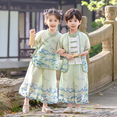Hanfu for both men and women, children's traditional Chinese Tang-style dress sets, summer thin ancient costume sister and brother sets, performance attire for the June 1st holiday.