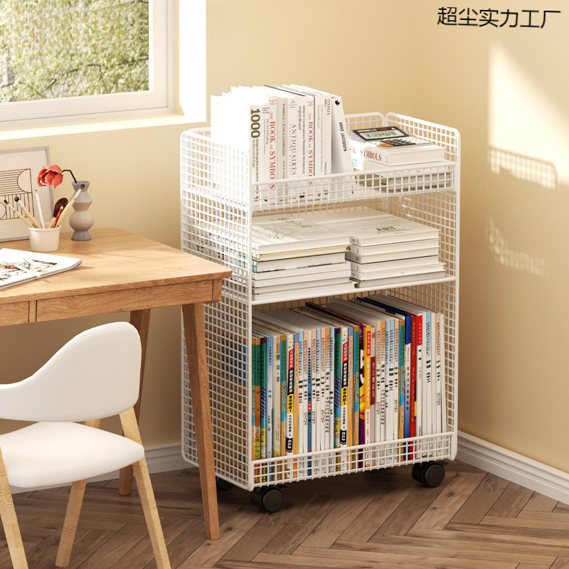Dormitory Desk Bookshelf Removable Storage Rack Floor-Standing Picture Book Table with Wheels Office Desk Cart Storage Rack Side