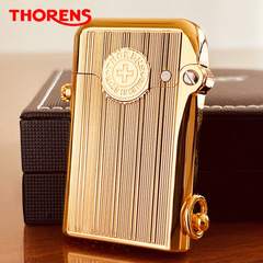 The brand originates from Switzerland THORENS single hook kerosene lighter personalized creative brass carved grinding wheel