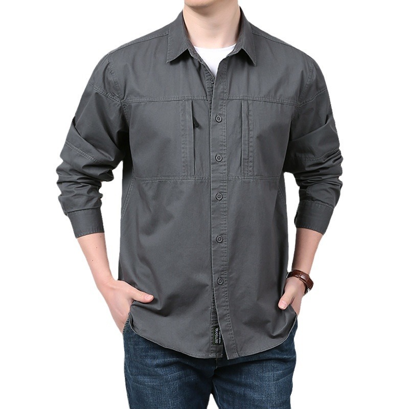 2023 nueva primavera y otoño camisa de trabajo suelta de hombre al aire libre algodón casual chaqueta de camisa de hombre