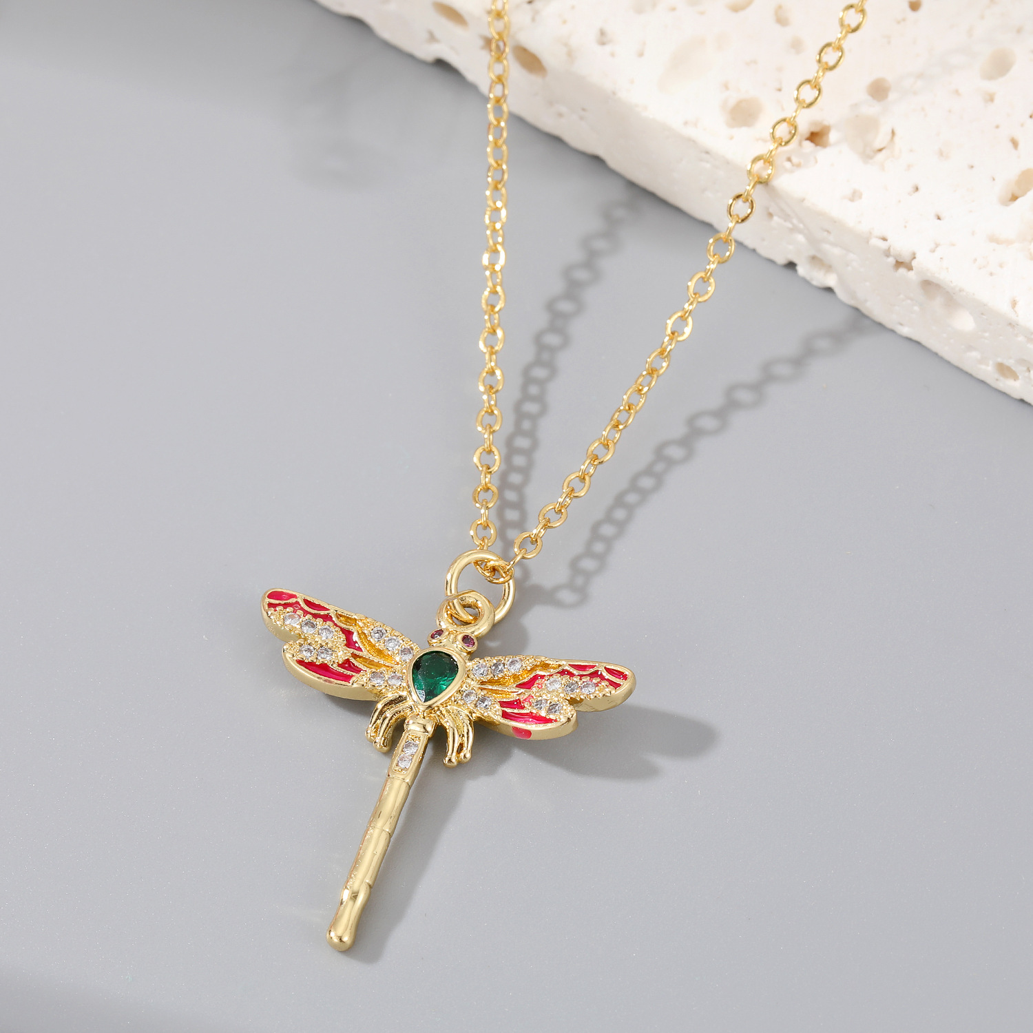 Fashion Dragonfly Butterfly Copper Inlay Zircon Pendant Necklace 1 Piece