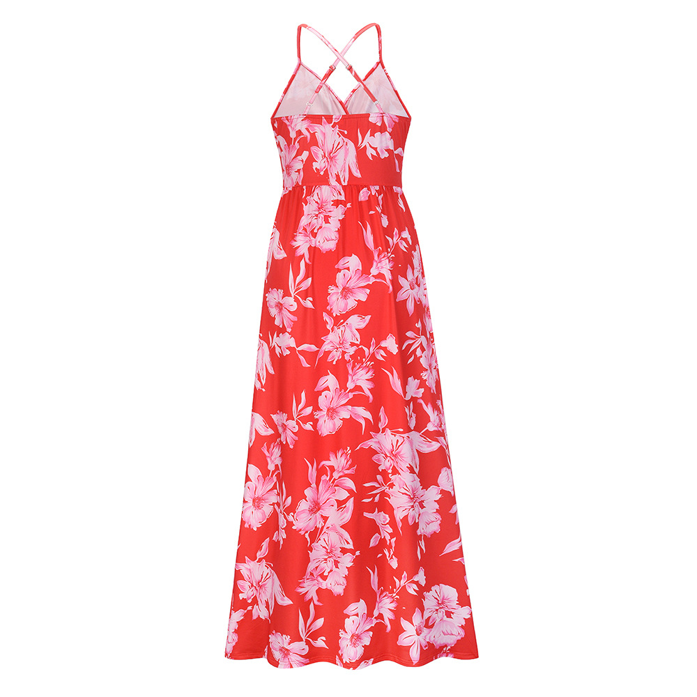 V-Neck Floral Printed Slip Dress NSHYG111315