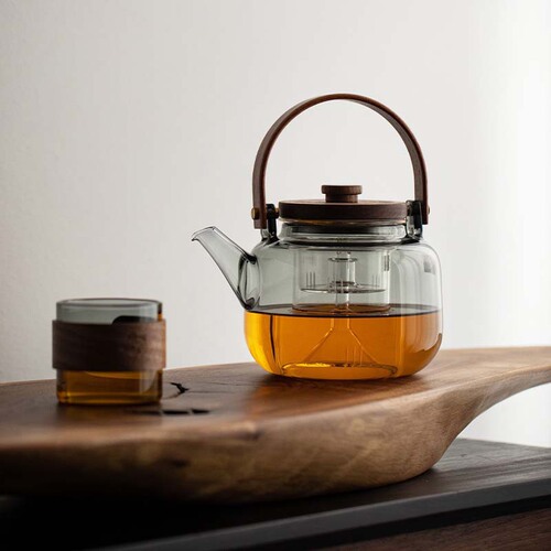 Walnut glass steaming teapot lifting beam kettle steaming dual-purpose teapot Japanese-style open fire electric ceramic stove heating bubble