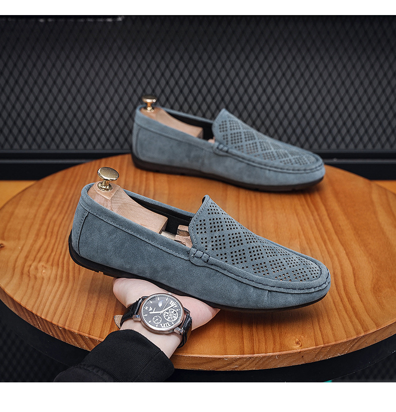 Permeable hollow casual trend men's shoes a slip-on low-help foot loafers_voghion.com