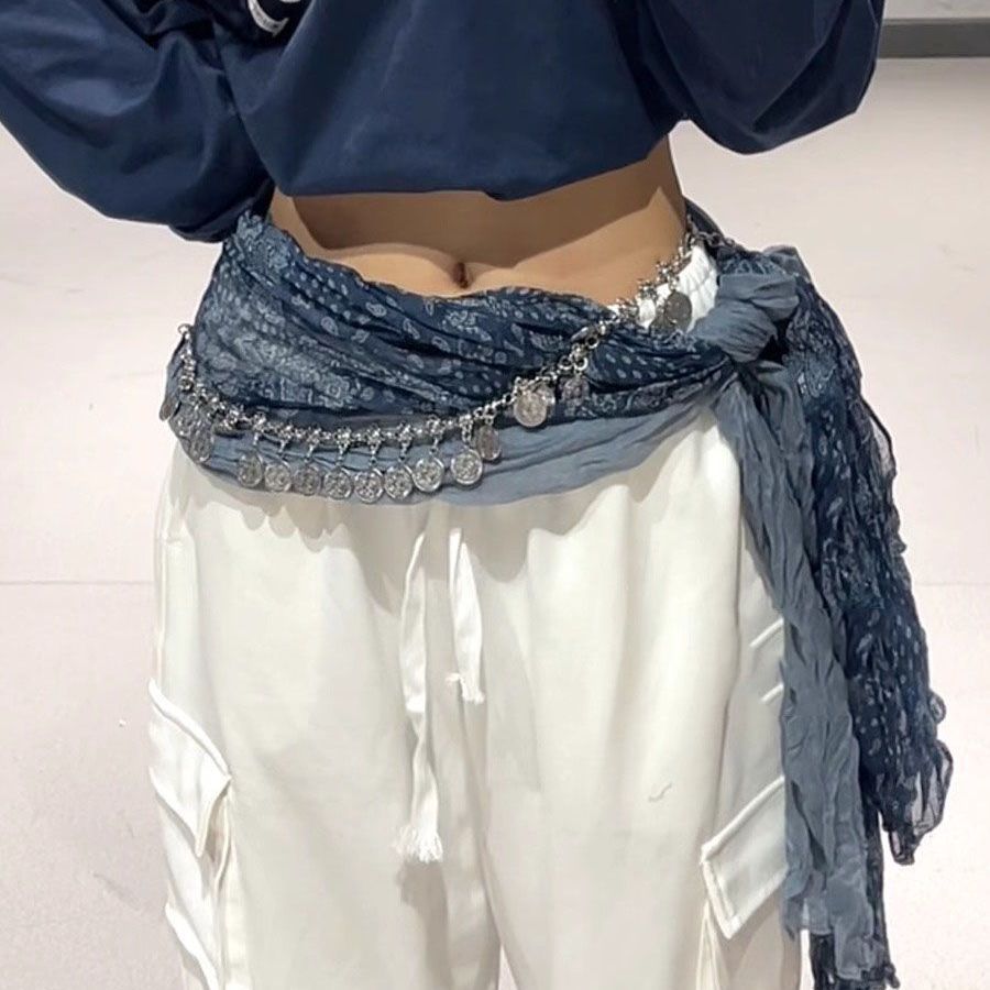 레트로 블루 캐슈넛 롱 스카프