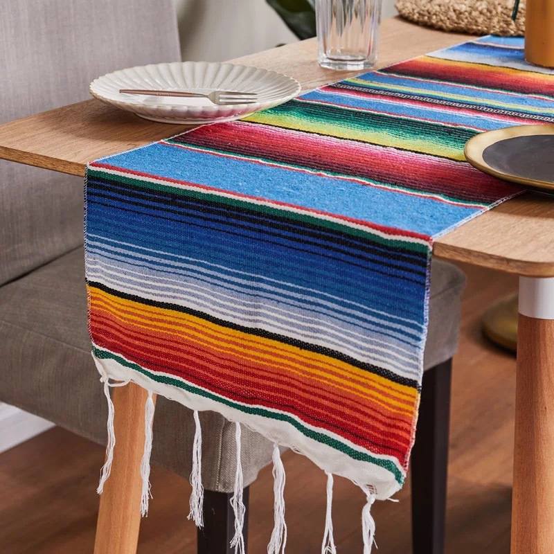 墨西哥派对桌布墨西哥风格毯子桌旗梭织台布流苏毛毯沙滩毯沙滩垫