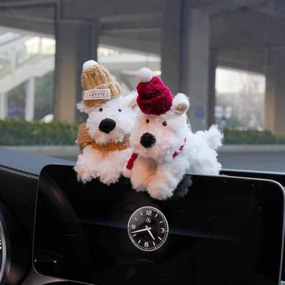 Car Interior Accessories, Cute Plush | Car ornaments - west-highland-couple-red-hat-coffee-hat-ornament-style