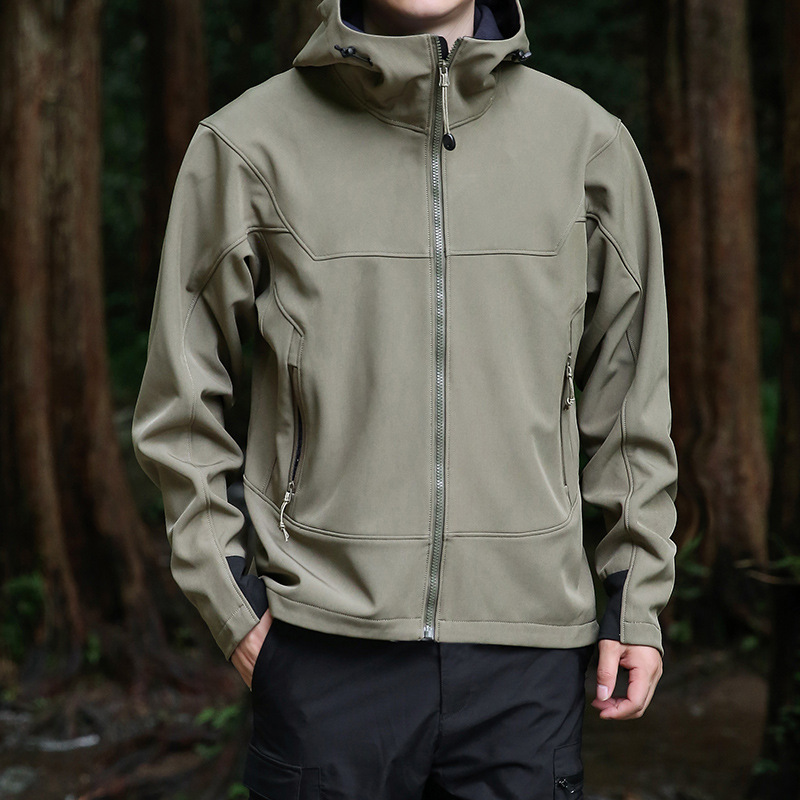 Cross-border plus size Soft Shell Men's fleece-lined Jacket Coat Autumn and Winter New Casual Young and Middle-aged Hooded Warm Top
