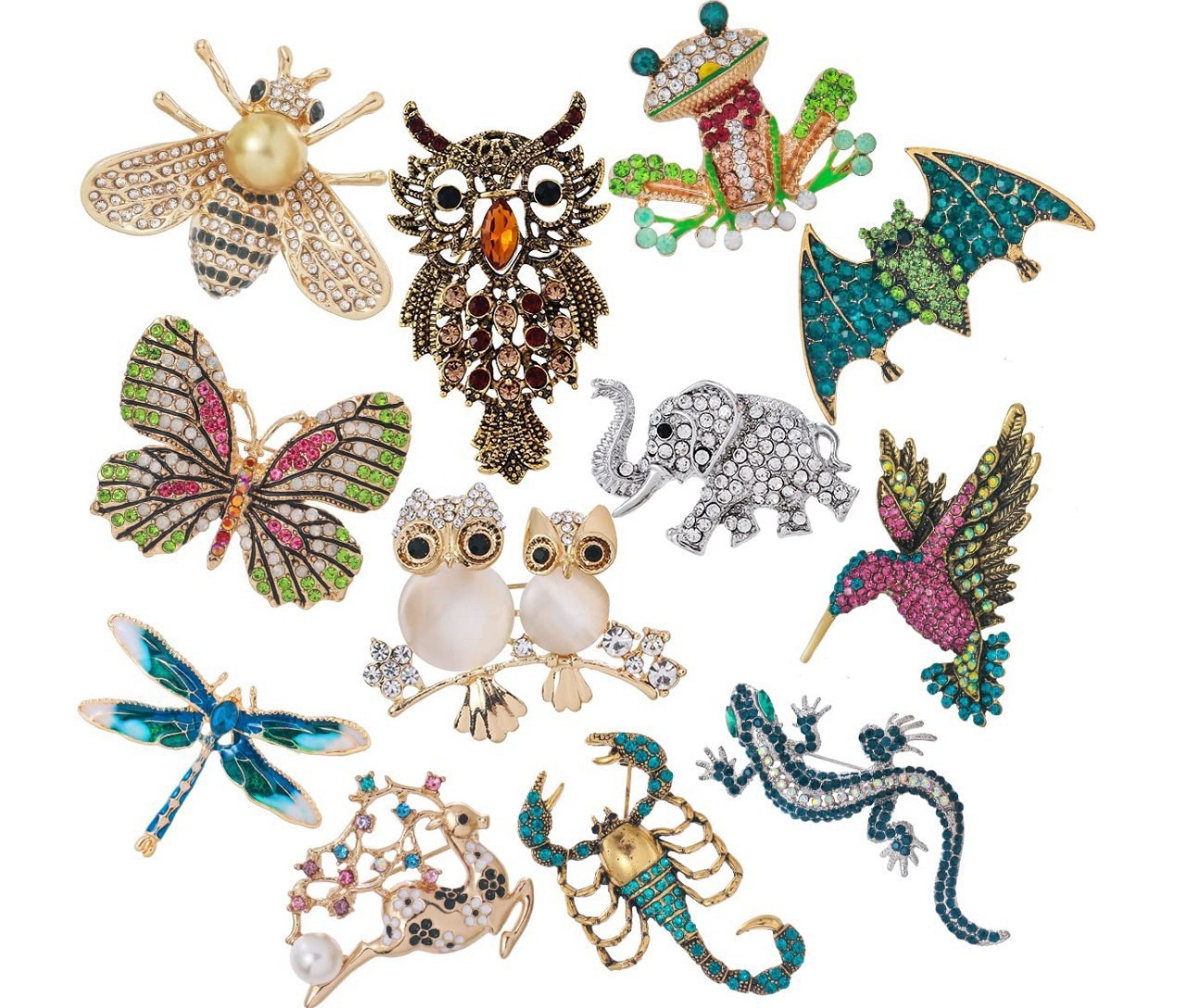 Broche papillon rétro européenne et américaine en alliage incrusté de strass, ornée d'une coccinelle._voghion.com