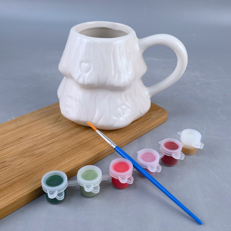 Taza de árbol de Navidad de cerámica blanca pura de bricolaje personalizada, diseño de atmósfera de taza de pétalos, decoración de cerámica, color