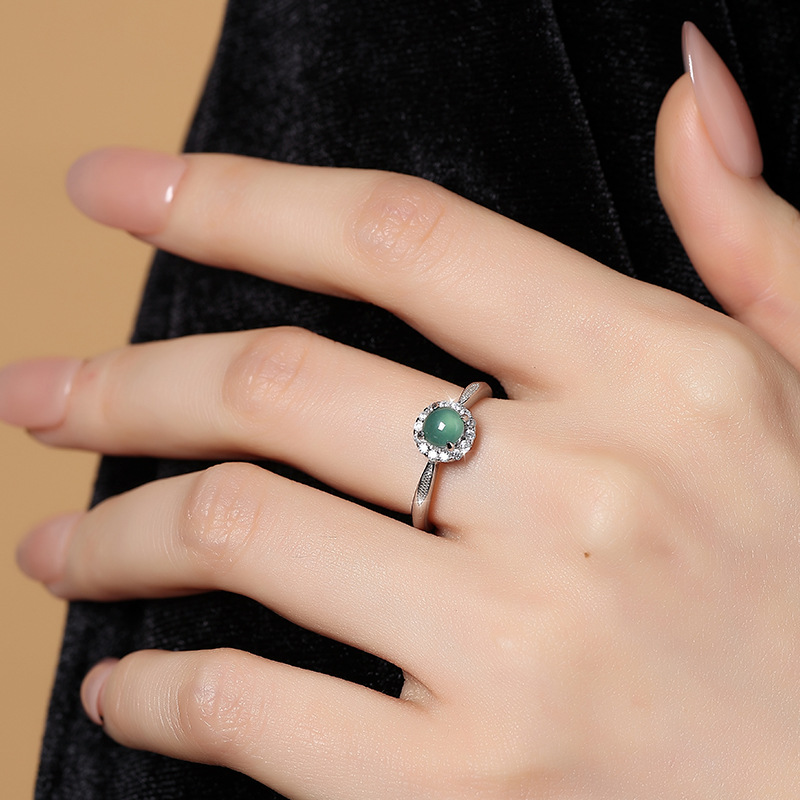 S925 anillo de fideos de huevo de plata esterlina femenino jade natural material peligroso tipo de hielo sensación de frío nuevo anillo chino transmisión en vivo femenino al por mayor