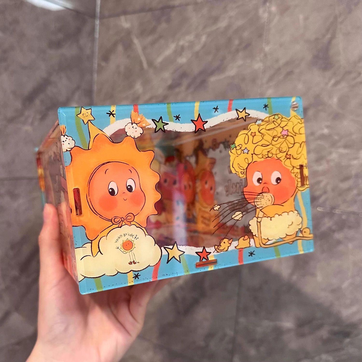 かわいいスターマンアクリル収納ボックスガールハートデスクトップフリップオーガナイザー収納ボックス学生文具雑貨ボックス