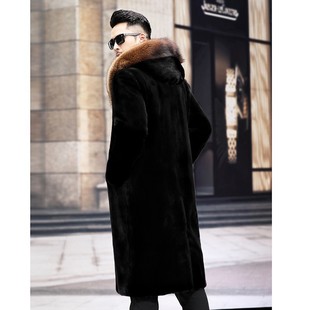 Men's Hooded Mink Coat Winter New Men's Whole Mink Long Warm Mink Fur Coat Casual plus size