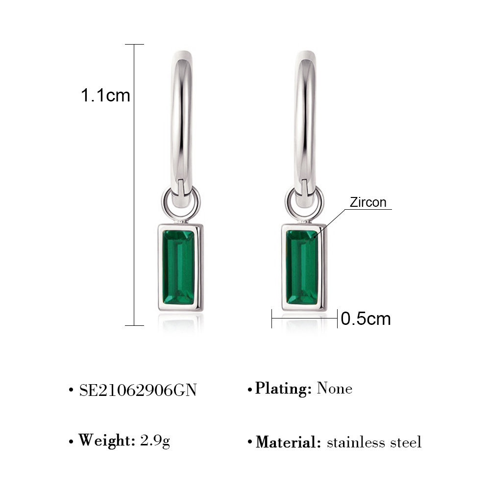 Venta caliente transfronteriza europea y americana Tendencia de acero de titanio Pendientes de circonita de esmeralda Moda femenina Juego de hebillas de oreja de temperamento retro geométrico