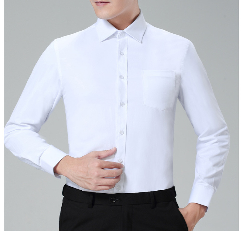 Solid Color Shirt Men's No-Iron Large Size Breathable Business Casual Korean Style Slim-Fitting Business Wear White Shirt Men's Long Sleeves