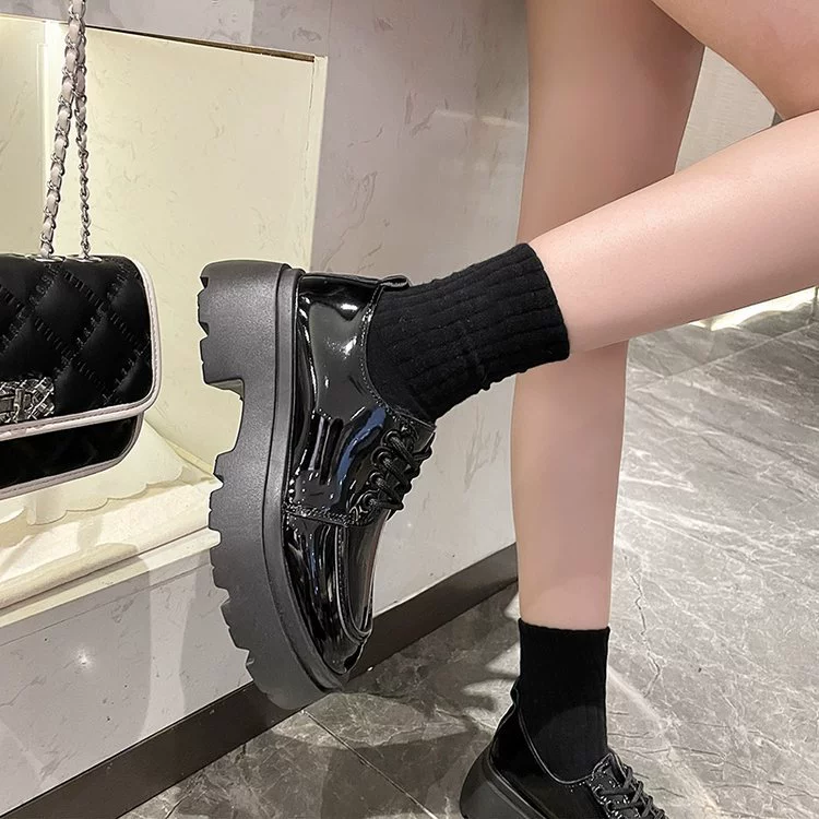 Мокасины однослойные туфли на толстой подошве в стиле преппи в стиле ретро на массивном каблуке для женщин 2023 Новая повседневная универсальная британская кожаная обувь для женщин