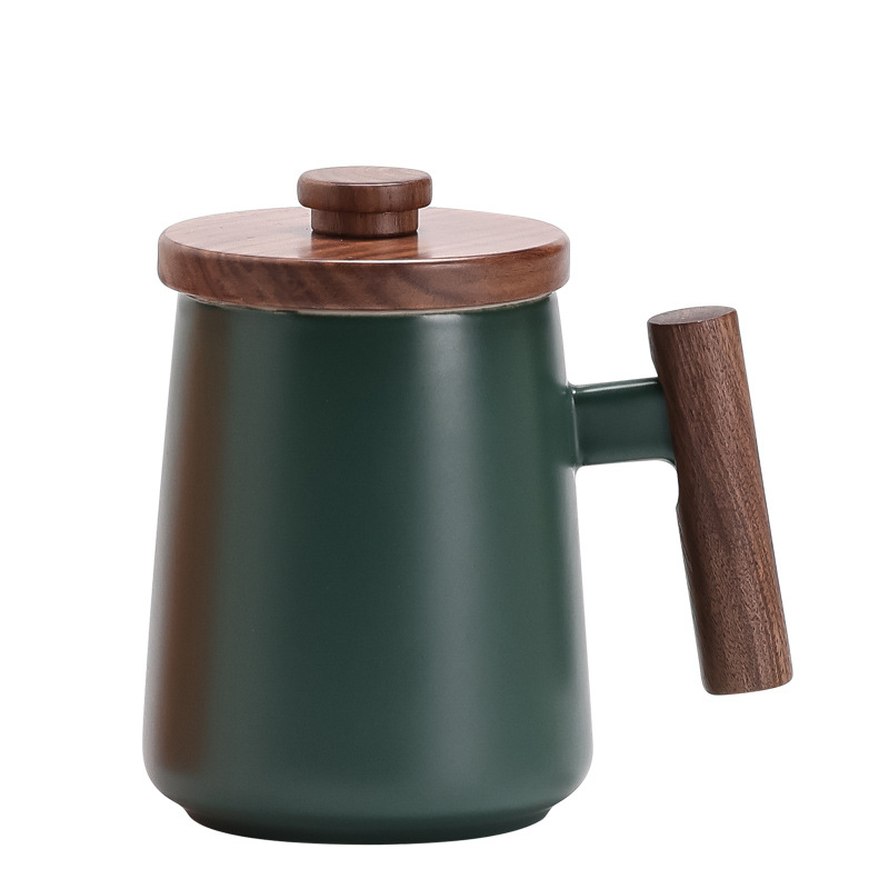 Mango de madera taza de cerámica taza de café taza de agua taza con cubierta de acero inoxidable logos grabados