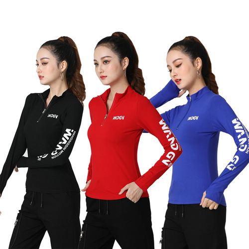 New square dance clothing, sports casual dance wear, long-sleeved top, running fitness casual dress, women's T-shirt.
