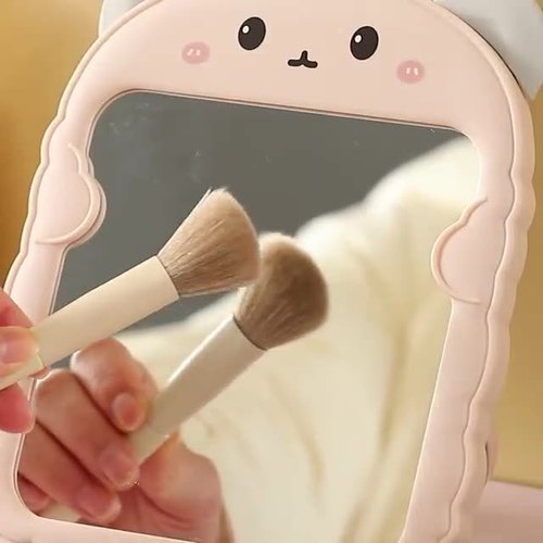 Cartoon Bear Ears Simple Makeup Mirror Foldable Desktop Edged Makeup Mirror Desktop Portable Color Printed Princess Mirror