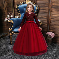 Amazon New Children's Dress Princess Skirt Ins Girl Long Sleeve Glitter Dress Children's Wholesale