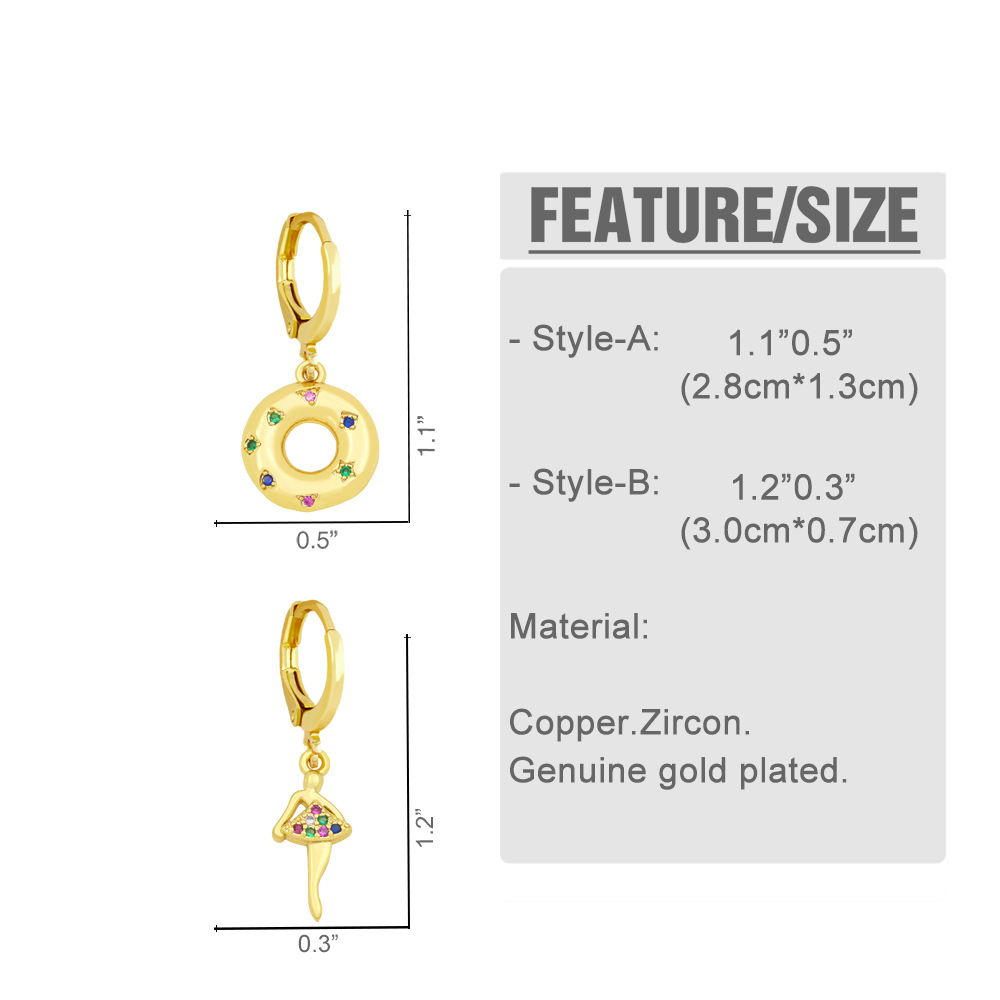 Ballet Girl Earrings Europe And America Creative Small Geometric Round Color Zircon Earrings Ear Clip Female Ery52 display picture 1