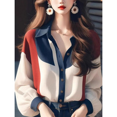 2025早秋の新型女装冷淡系高級感独特で美しい上着が色灯籠袖シャツにぶつかった