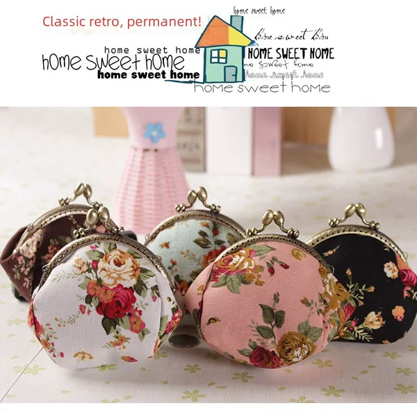 Canvas Hot Stamping Hand-Threaded Coin Purse Creative Small Wallet Hand-Held Coin Bag Mouth Gold Bag Storage Key Card Bag