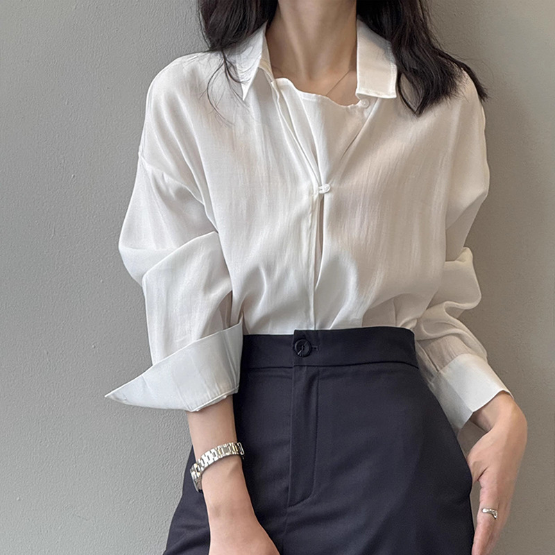 现货厂家批发 气质垂感长袖衬衫女 设计感套头 上衣小衫 新款|undefined