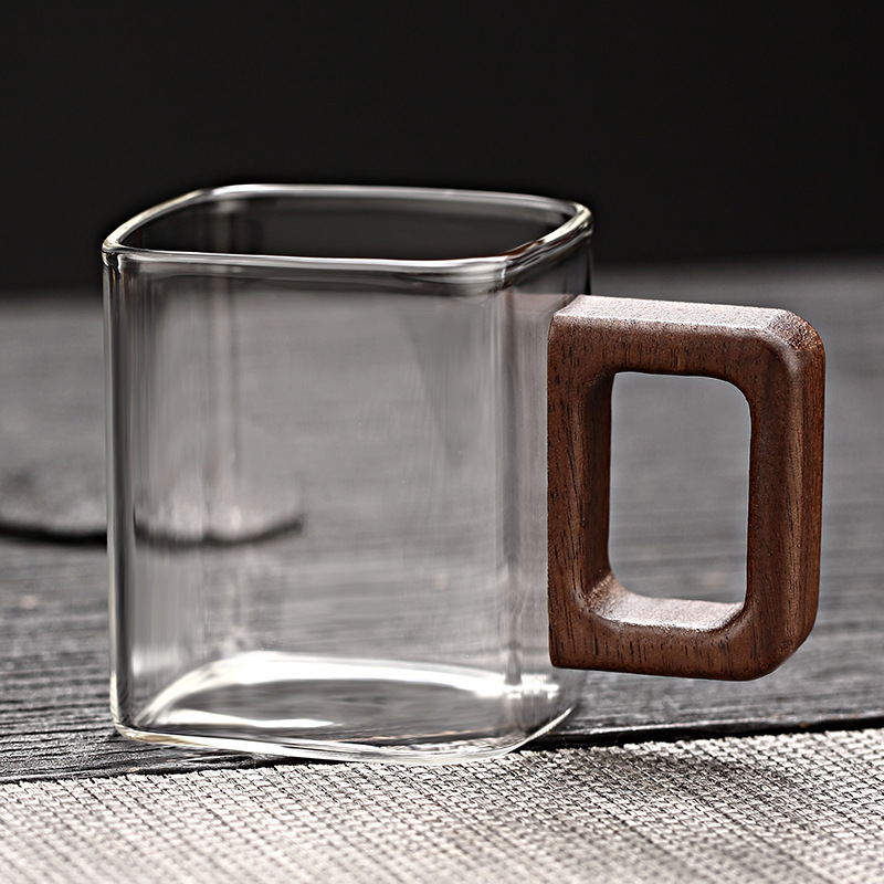 Taza cuadrada doméstica de alto silicio de silicio de vidrio de nuez cuadrangular taza de té de alta temperatura taza de una sola capa