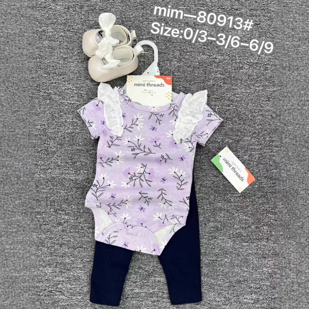 Comercio exterior de manga corta ropa de pedo para recién nacidos con zapatos 3 juegos de ropa de bebé ropa de escalada al por mayor