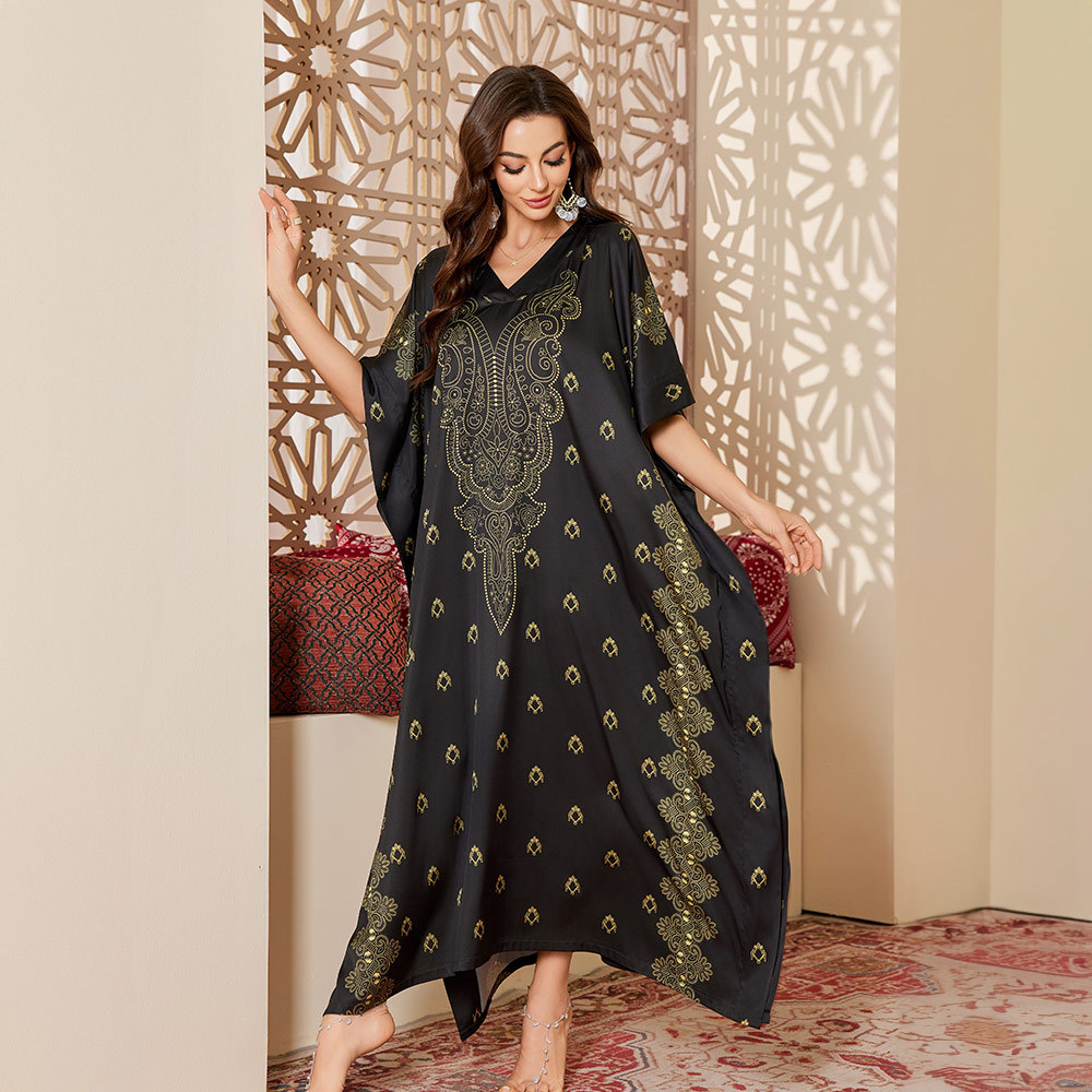 Yaoting satén transfronterizo de Chiffon de Oriente Medio talla grande pijama impresa primavera y verano túnica de dormir DP3393