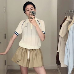 Iu家の半身スカート25夏の南油工場学院風の短い腰のアルファベットの刺繍のひもの蓬のスカートの女性